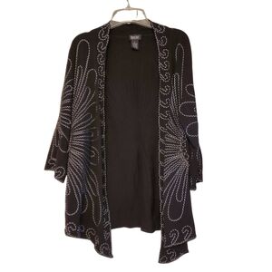 Objects D'art Black Open Embroidered Cardigan,  Size XL
